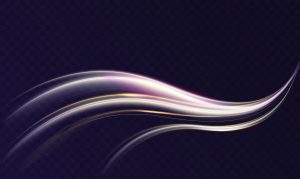Glitter sparkle star trail, light effect, abstract waves flow vector illustration. Neon magic comet meteor with stardust plume flying, dynamic curve swirl motion glow on dark transparent background